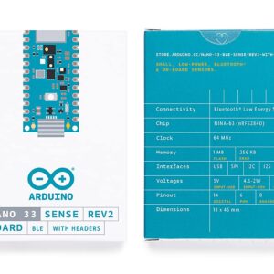 Arduino Nano 33 BLE Sense Rev2 with Headers [ABX00070] – AI Microcontroller with Sensors, Bluetooth, for Wearables, Gesture & Voice Recognition