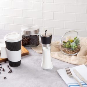 Restaurantware Vetri 6.3 Ounce Sugar Dispenser 1 Pouring Spout Sugar Shaker Dispenser - Black Lid Clear Finish Glass Sugar Pourer Refillable Dishwashable