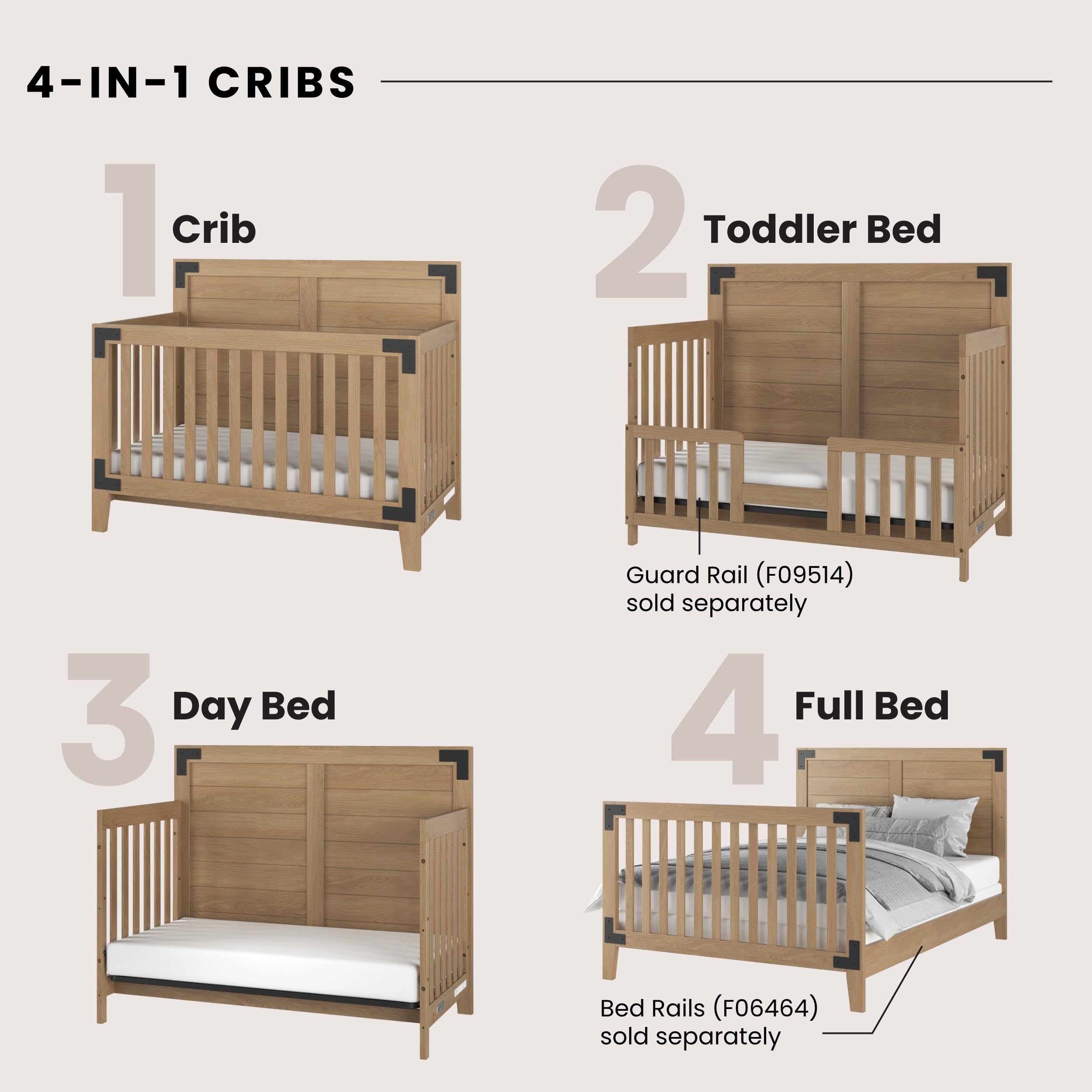 Child Craft Lucas Crib and Dresser Nursery Set, 2-Piece, Includes 4-in-1 Convertible Crib and 3-Drawer Dresser, Grows with Your Baby (Nutmeg)