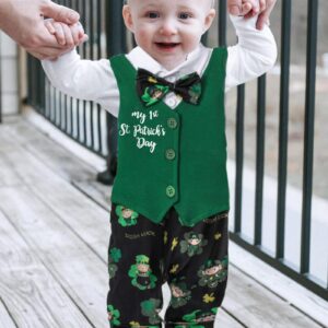 WIQI toddler boy St. Patrick's Day clothes Long Sleeve St. Pat's Day Shirt Romper Jumpsuit+ bow tie baby boy St. Patrick's Day outfit