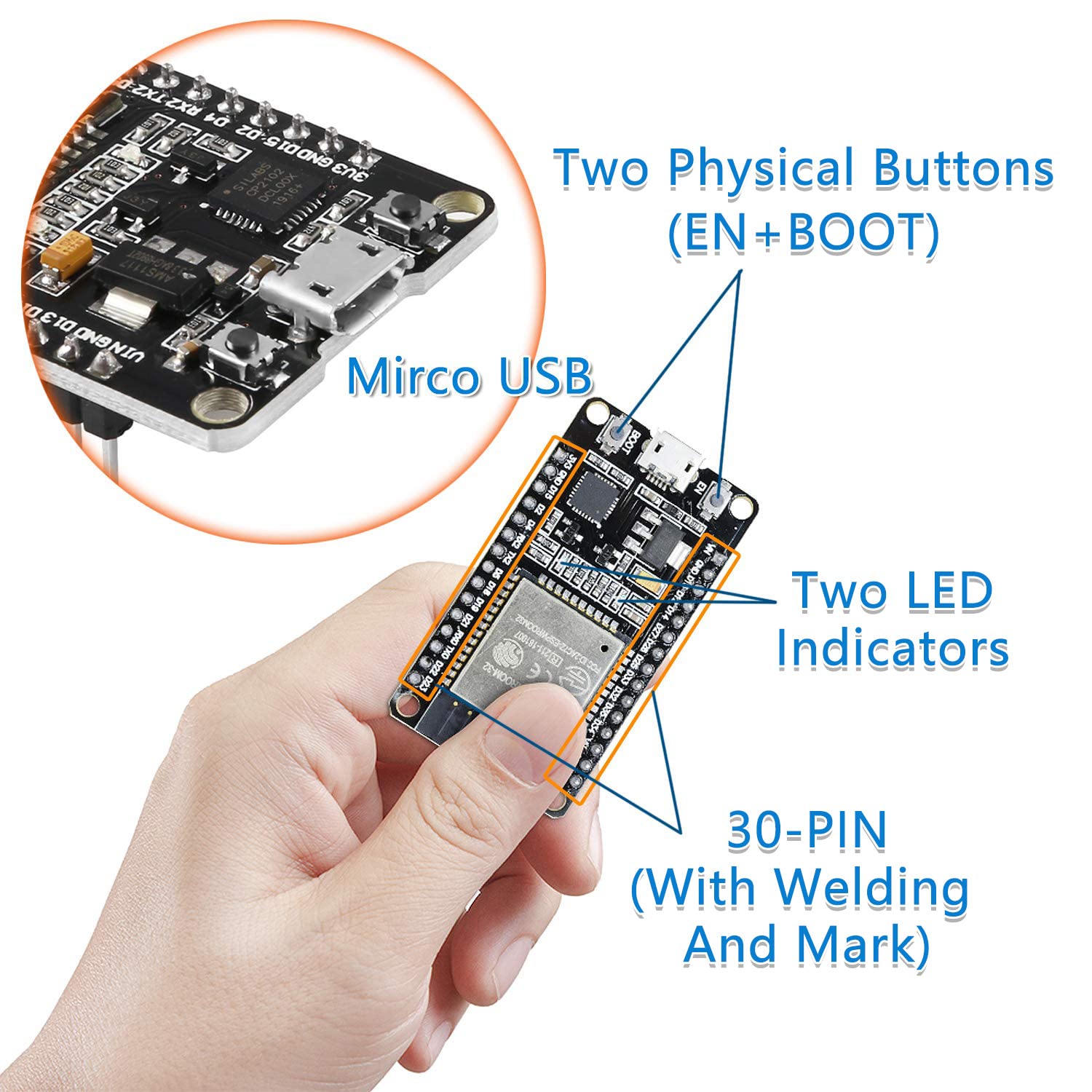 6-Pack ESP-WROOM-32 Development Board, Aideepen 30PIN ESP32S ESP-WROOM-32 Board 2.4GHz Dual-Core Compatible with Arduin, Nodemcu,and MicroPython