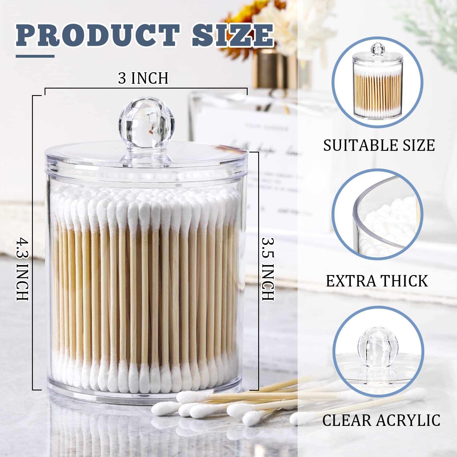 Bamboo Cotton Swabs -700 COUNT - with 1 Clear Storage Holder for Qtips - Biodegradable Eco-Friendly Natural Cotton Buds for Ears, Hygiene, Beauty Care - Round Tips & Thick Cotton & Sturdy Bamboo Stick