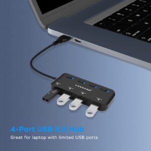 USB 3.0 Hub Splitter, 4-Port USB Extender Hub for Laptop, VVTOYER Multi USB Port Expander Adapter with Individual Power Switches