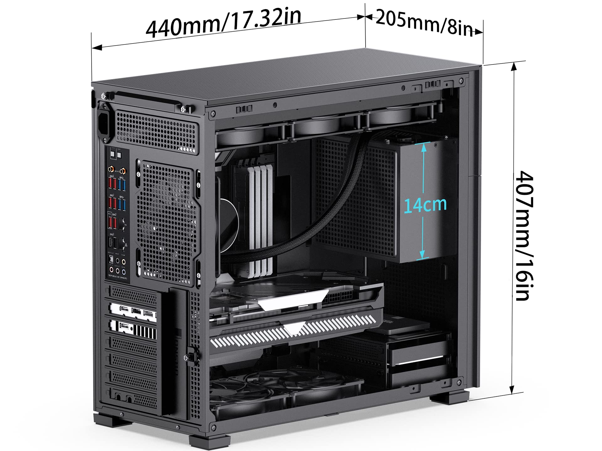 JONSBO D41 MESH SC Black ATX Computer Case with Screen, ATX Motherboard PC Case Mid Tower/Support RTX 4090(335-400mm) GPU 360/280AIO,Power ATX/SFX: 100mm-220mm Multiple Tool-Free Design,Black