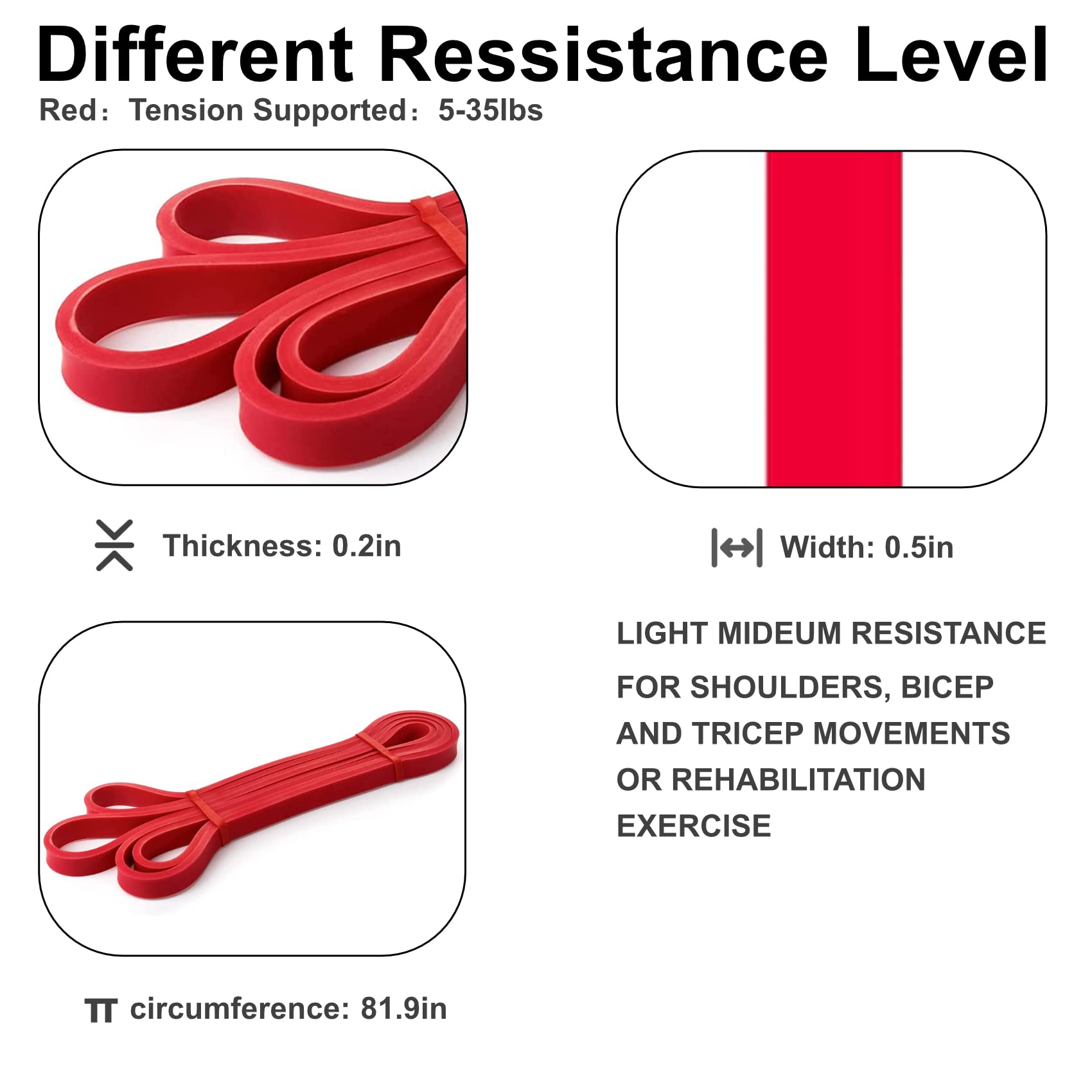 Pull Up Assistance Bands, Resistance Bands for Working Out, Stretch Bands for Exercise, Booty Bands for Women, Strength Training Workout Bands, Red