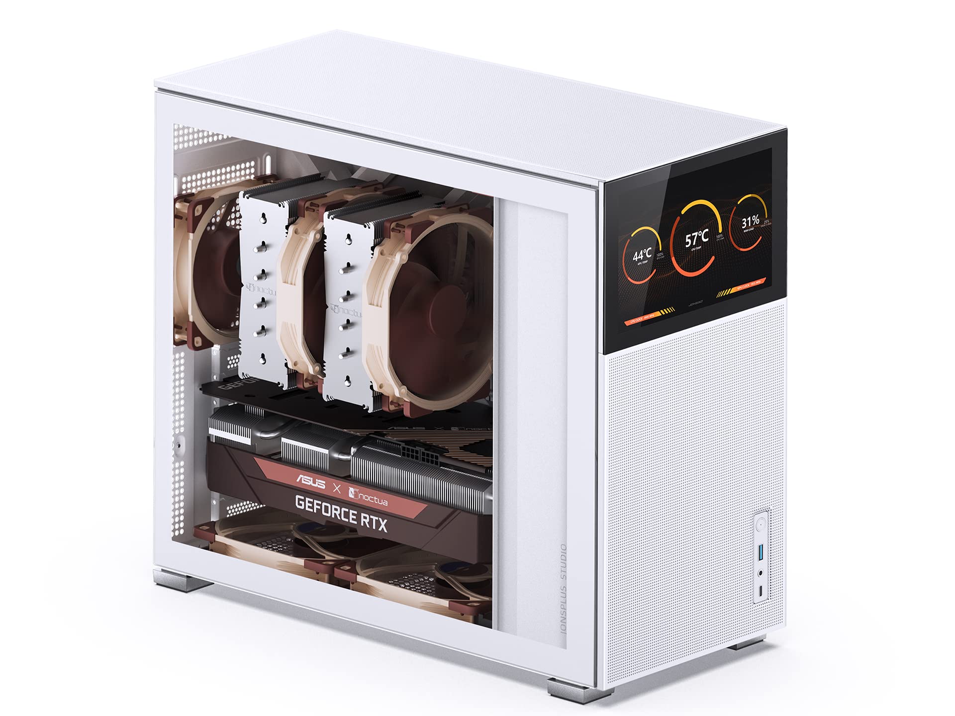 JONSBO D41 MESH SC White ATX Computer Case with Screen,ATX/M-ATX Mainboard/Support RTX 4090(335-400mm) GPU 360/280AIO,Power ATX/SFX: 100mm-220mm Multiple Tool-Free Design,White