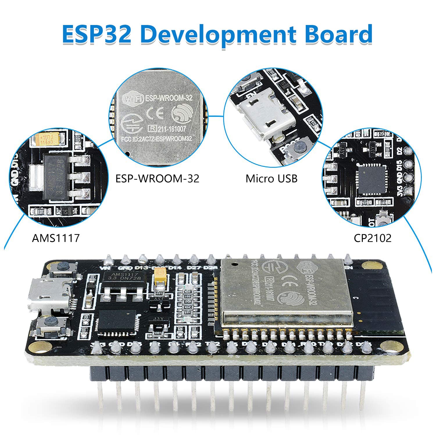 6-Pack ESP-WROOM-32 Development Board, Aideepen 30PIN ESP32S ESP-WROOM-32 Board 2.4GHz Dual-Core Compatible with Arduin, Nodemcu,and MicroPython