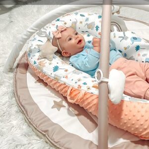 hiseeme baby play gym for 0-36 months breathable for newborn machine washable, strong zipper, adjustable size (camel)