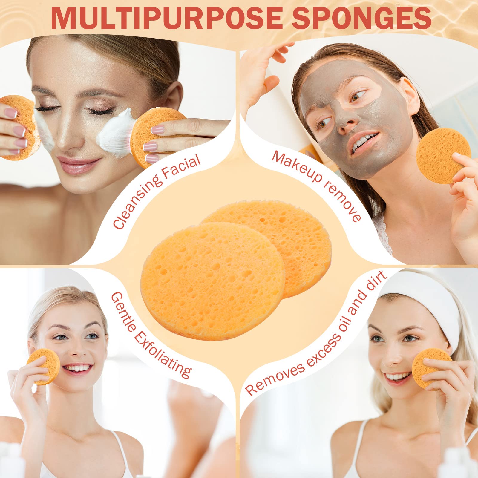 300 Count Compressed Facial Sponges Natural Face Sponges for Cleansing Facial Cleansing Sponges Pads Exfoliating Sponges for Cleansing (Orange)