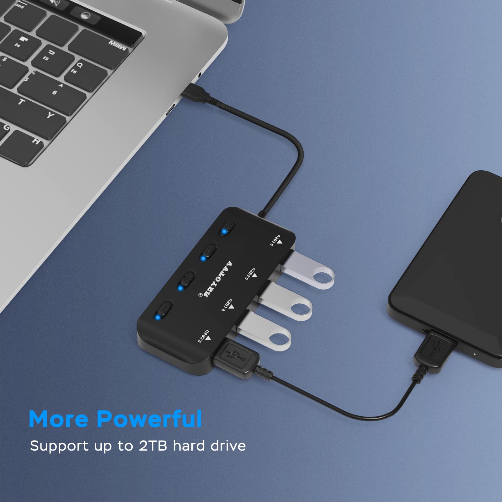 USB 3.0 Hub Splitter, 4-Port USB Extender Hub for Laptop, VVTOYER Multi USB Port Expander Adapter with Individual Power Switches