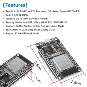 6-Pack ESP-WROOM-32 Development Board, Aideepen 30PIN ESP32S ESP-WROOM-32 Board 2.4GHz Dual-Core Compatible with Arduin, Nodemcu,and MicroPython