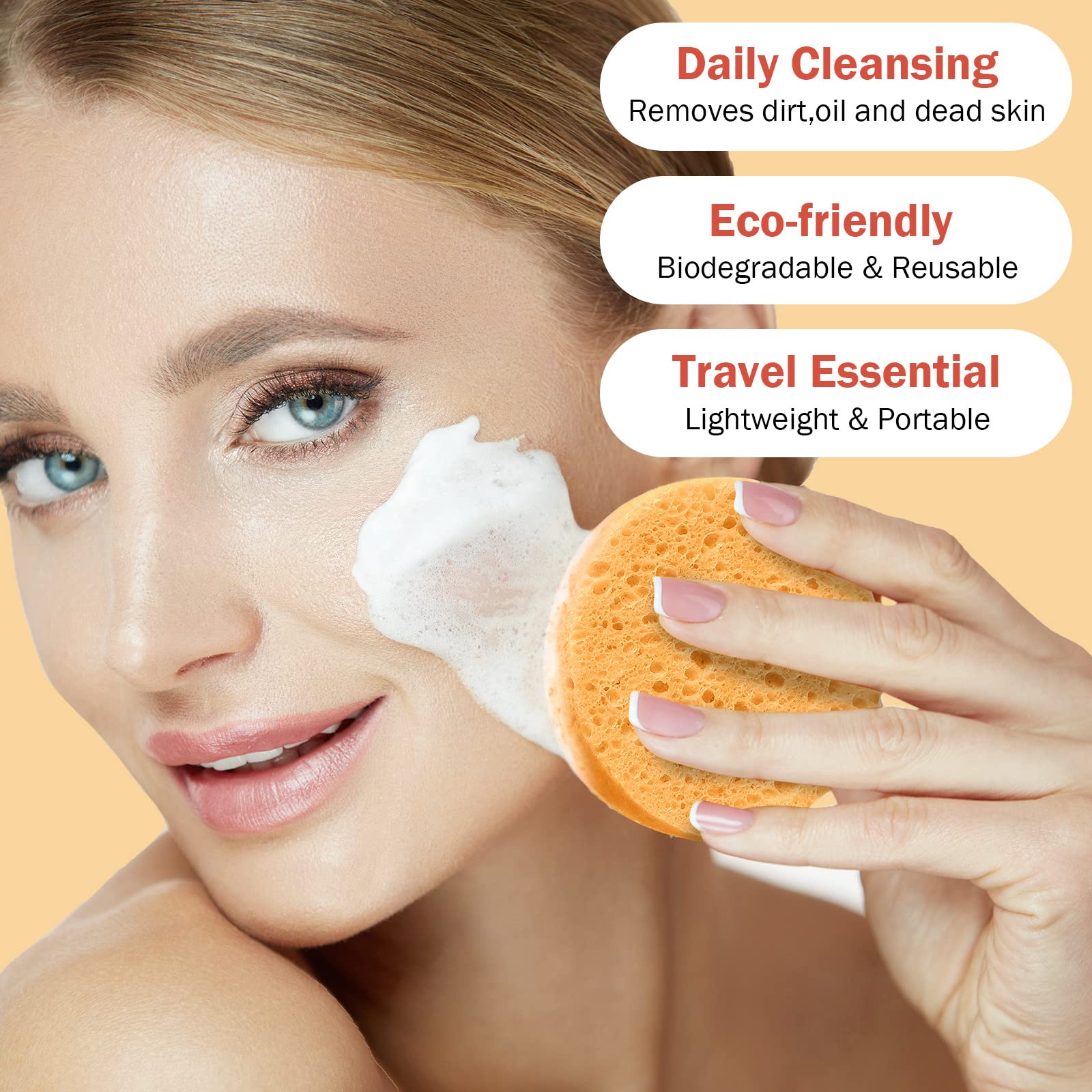 300 Count Compressed Facial Sponges Natural Face Sponges for Cleansing Facial Cleansing Sponges Pads Exfoliating Sponges for Cleansing (Orange)