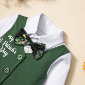 WIQI toddler boy St. Patrick's Day clothes Long Sleeve St. Pat's Day Shirt Romper Jumpsuit+ bow tie baby boy St. Patrick's Day outfit