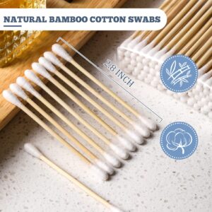 Bamboo Cotton Swabs -700 COUNT - with 1 Clear Storage Holder for Qtips - Biodegradable Eco-Friendly Natural Cotton Buds for Ears, Hygiene, Beauty Care - Round Tips & Thick Cotton & Sturdy Bamboo Stick