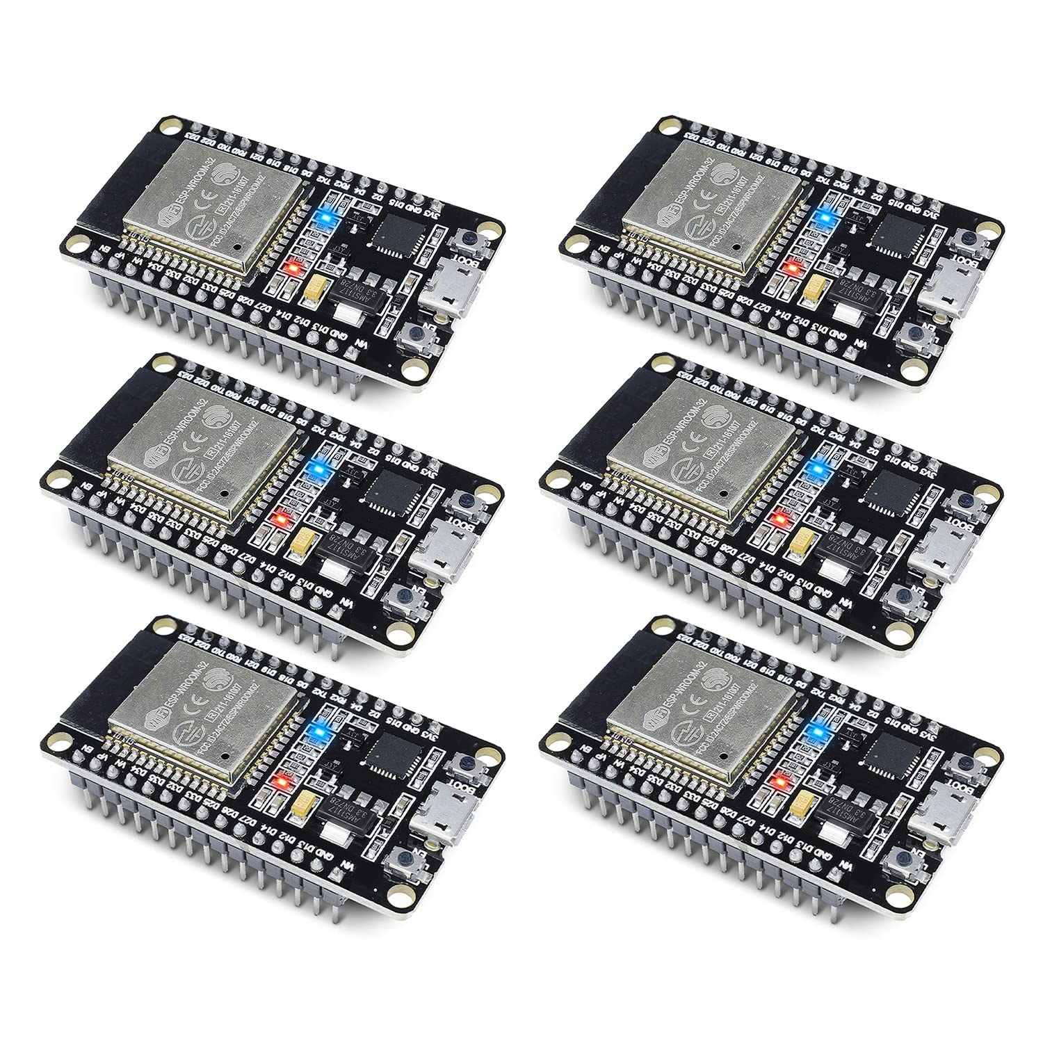 6-Pack ESP-WROOM-32 Development Board, Aideepen 30PIN ESP32S ESP-WROOM-32 Board 2.4GHz Dual-Core Compatible with Arduin, Nodemcu,and MicroPython