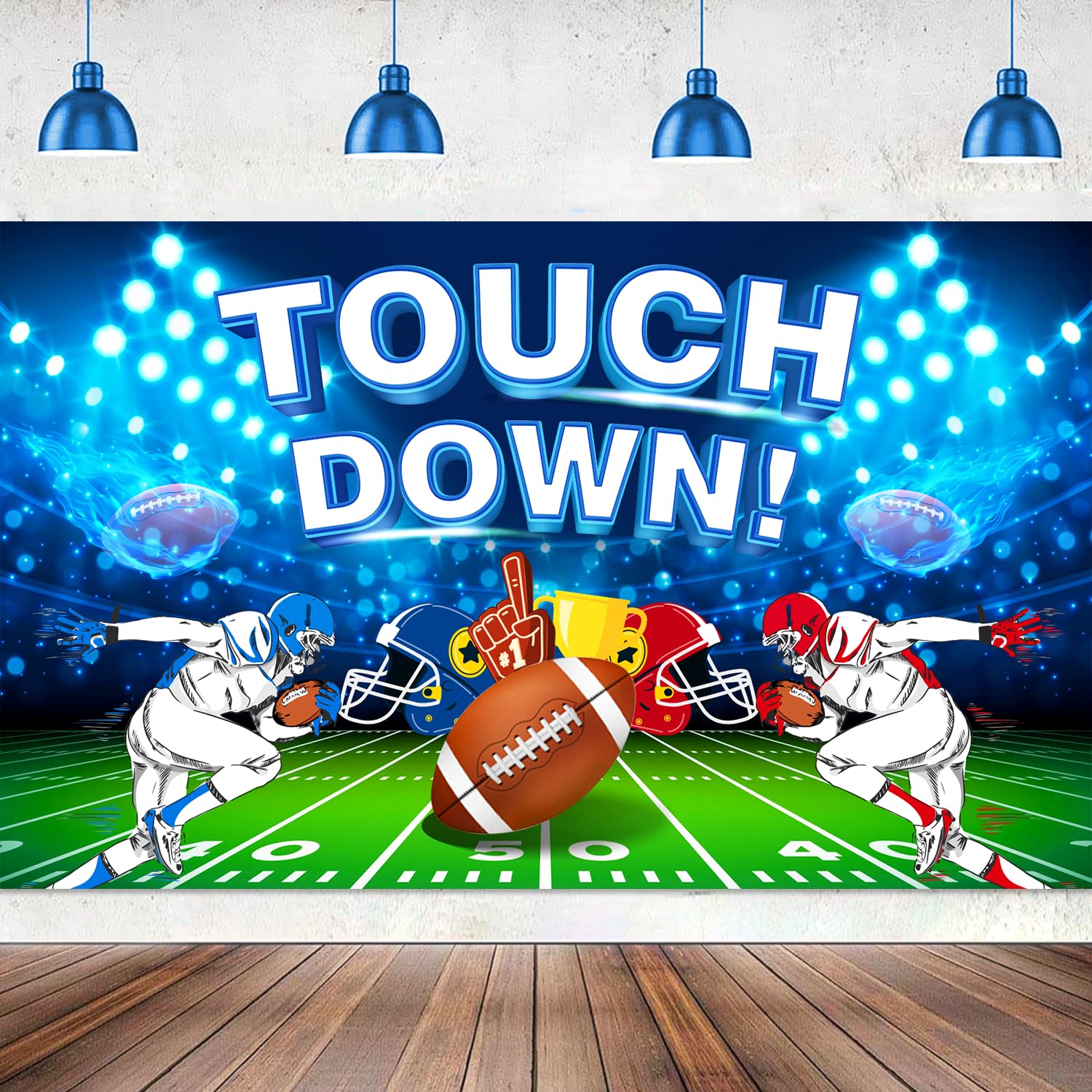 Large 71" X 43" Football Backdrop, Football Party Decorations, Football Decorations for Football Touchdown Party Photo Background, Super Football Theme Backdrop tineit