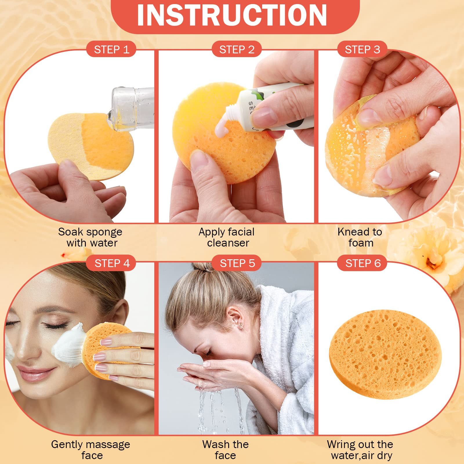 300 Count Compressed Facial Sponges Natural Face Sponges for Cleansing Facial Cleansing Sponges Pads Exfoliating Sponges for Cleansing (Orange)