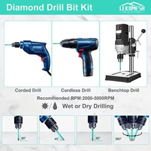 LEKOMESH Porcelain Tile Diamond Drill Bits, 4pcs 6mm Quick Change Shank Diamond Core Drill Bits with 1pc 6mm Carbide Masonry Drill Bit for Tile Ceramic Marble Granite Stone