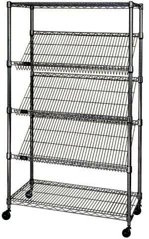 Omega 24" Deep x 48" Wide x 60" High 5 Tier Slanted Wire Black Shelf Truck