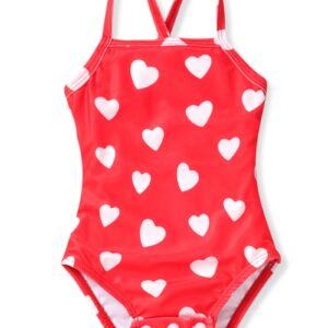 Toddler Baby Girls One Piece Swimsuit Heart Bathing Suit Adjustable Valentines Day Swimwear Beach Wear 18-24 Months Red