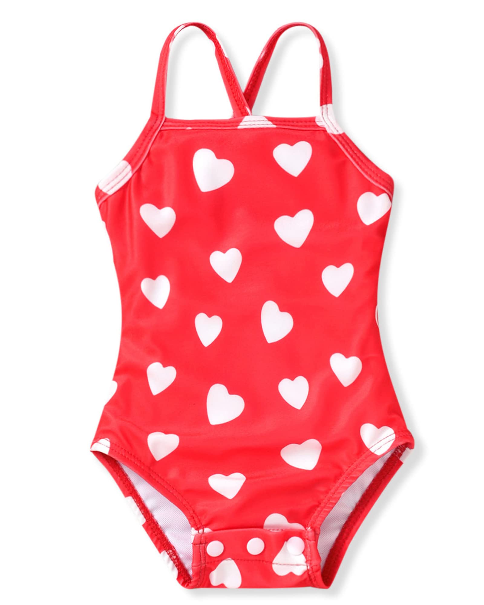 Toddler Baby Girls One Piece Swimsuit Heart Bathing Suit Adjustable Valentines Day Swimwear Beach Wear 18-24 Months Red