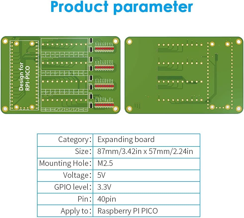 RedTagCanada for Raspberry Pi Pico Expansion Board 5V M2.5 40pin Led Out GPIO Screw Terminal with LED Data Protocol 12C UART Analog Digital