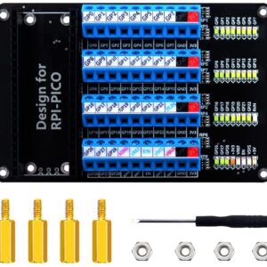 RedTagCanada for Raspberry Pi Pico Expansion Board 5V M2.5 40pin Led Out GPIO Screw Terminal with LED Data Protocol 12C UART Analog Digital