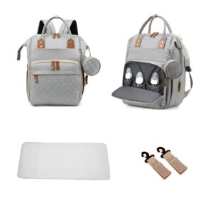 3 in 1 Diaper Bag Backpack with Changing Pad Large Capacity Portable Portable Foldable Mommy Bag Waterproof Newborn Baby Shower Gifts Travel Backpack Stroller Straps（Grey）