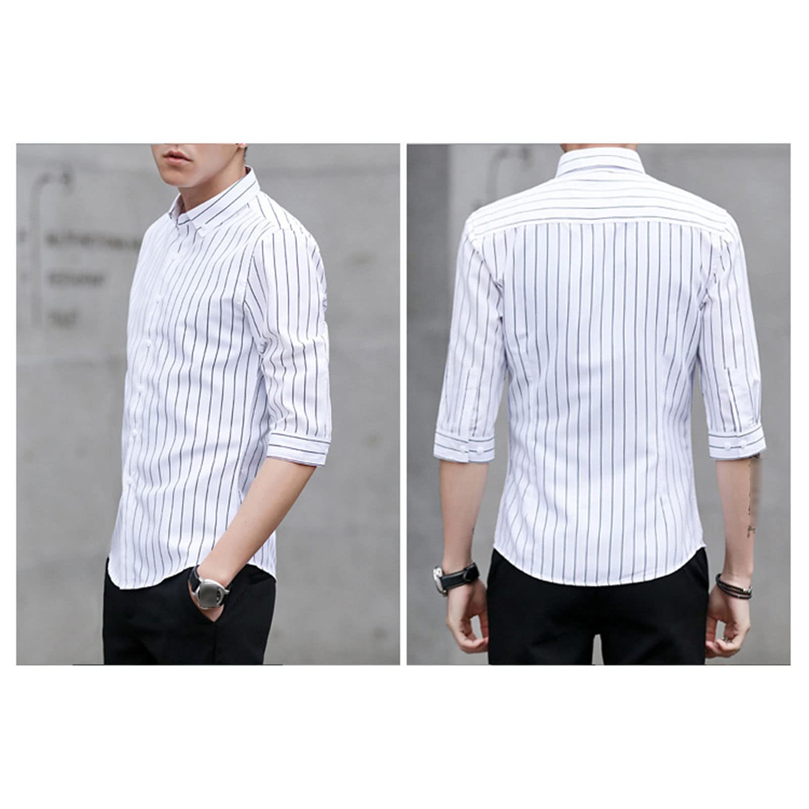 Men's Striped Button Down Shirts Casual Turn-Down Collar Slim Fit Shirts Classic Stylish Business Dress Shirts (White,X-Large)