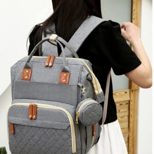 3 in 1 Diaper Bag Backpack with Changing Pad Large Capacity Portable Portable Foldable Mommy Bag Waterproof Newborn Baby Shower Gifts Travel Backpack Stroller Straps（Grey）