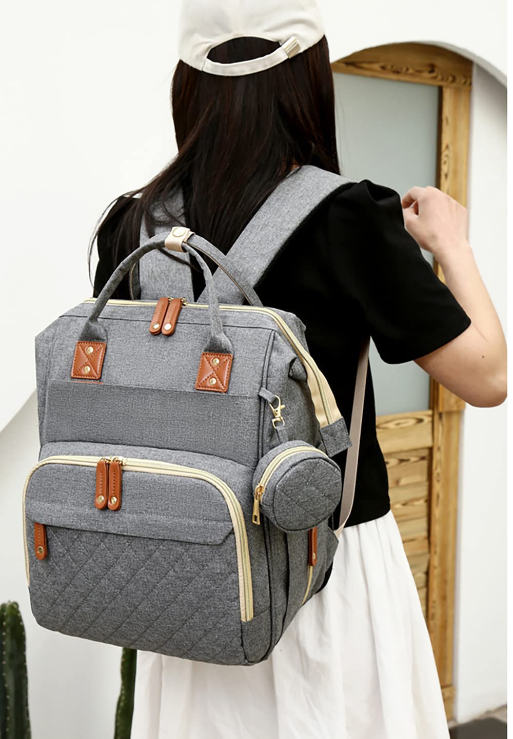 3 in 1 Diaper Bag Backpack with Changing Pad Large Capacity Portable Portable Foldable Mommy Bag Waterproof Newborn Baby Shower Gifts Travel Backpack Stroller Straps（Grey）