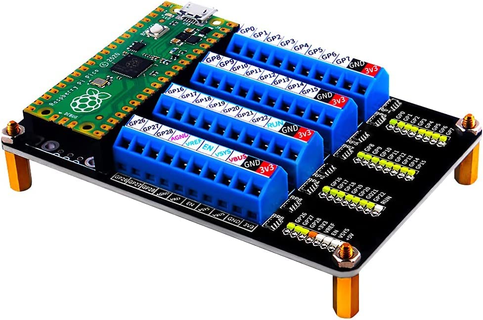 RedTagCanada for Raspberry Pi Pico Expansion Board 5V M2.5 40pin Led Out GPIO Screw Terminal with LED Data Protocol 12C UART Analog Digital