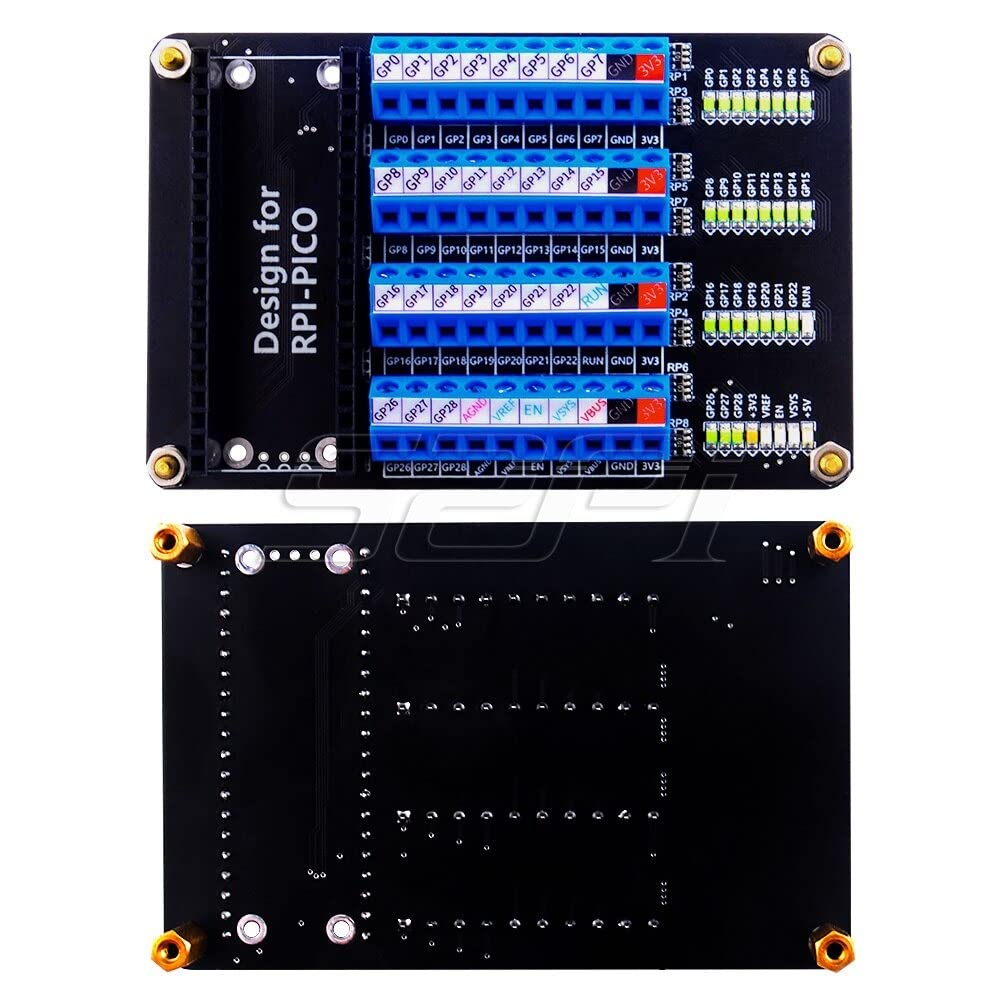 RedTagCanada for Raspberry Pi Pico Expansion Board 5V M2.5 40pin Led Out GPIO Screw Terminal with LED Data Protocol 12C UART Analog Digital