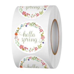 acetiamin 500pcs hello spring sticker roll, 1.5 inch round flower label stickers for kids and adults, happy spring holiday gift tag for greeting cards, gift boxes decorations, sealed envelopes