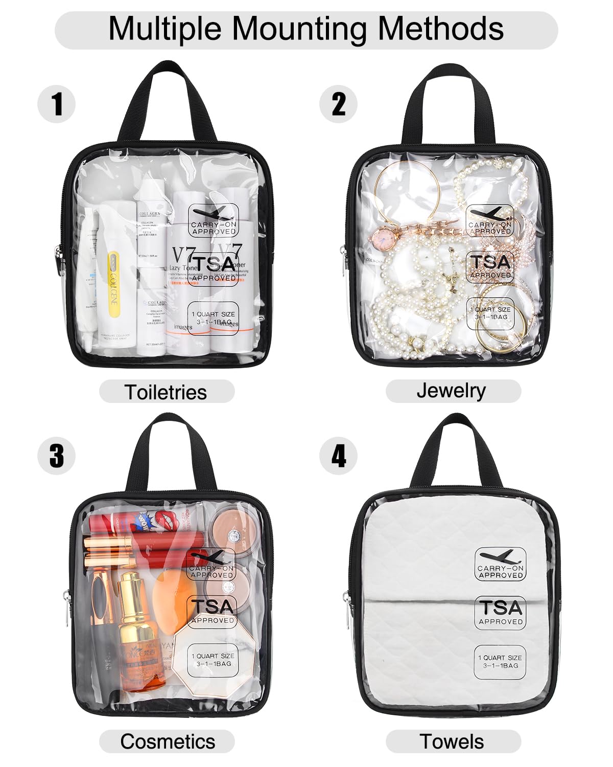 Relavel Tsa Approved Toiletry Bag,Clear Makeup Bag,Quart Size 3-1-1 Travel Bags fit for 3 oz Travel Bottles,Waterproof Toiletries Cosmetic Pouch Bag(Small)