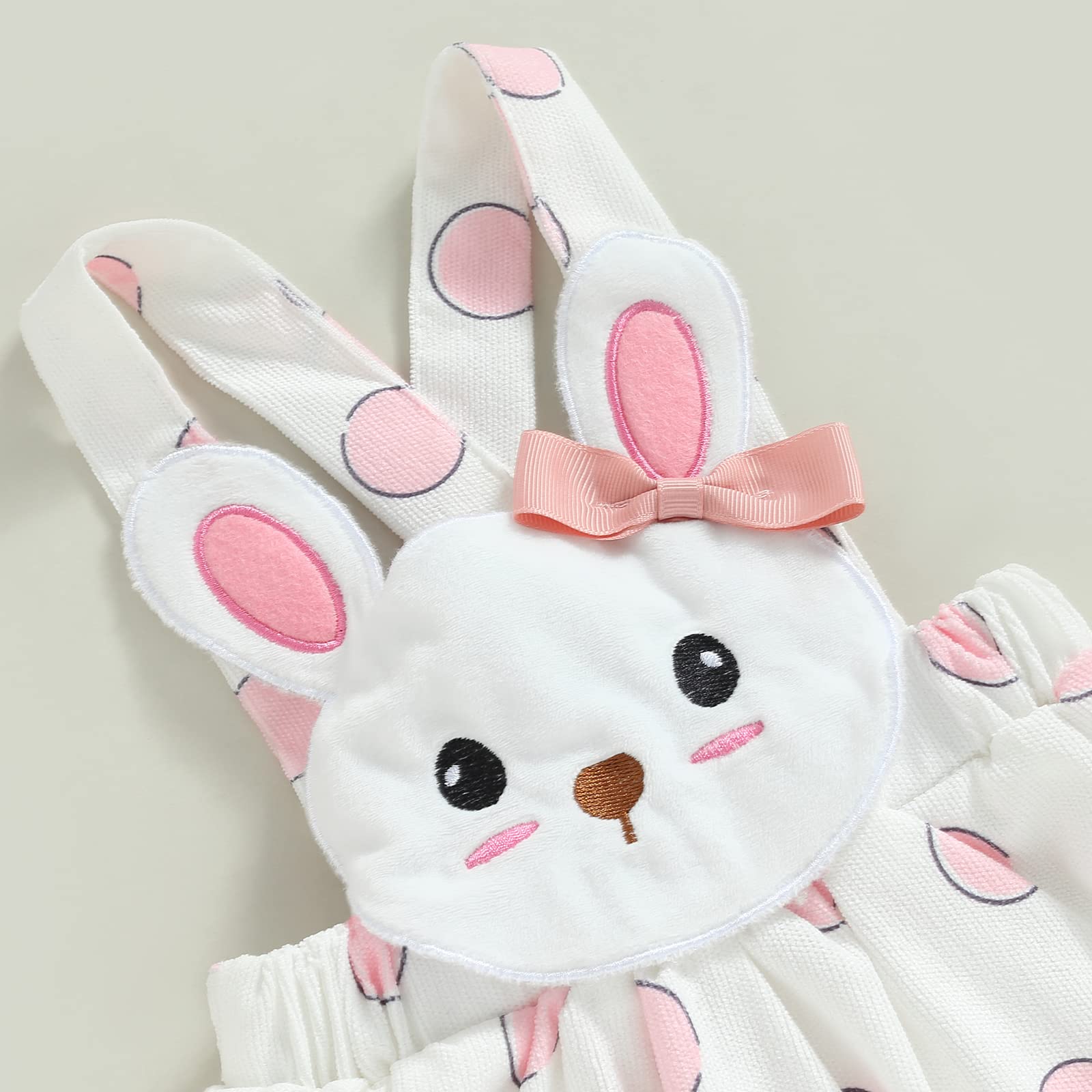 Newborn Baby Girl Pink Bunny Outfit Long Sleeve Romper Rabbit Suspender Skirt Overall Dress Headband My 1st Easter Outfit (Pink, 3-6 Months)