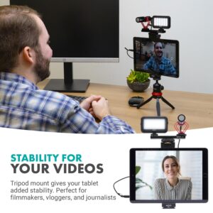 Movo Tablet Vlogging Kit for iPad - iPad Vlogging Kit with Tablet Holder, Compact Tripod, Microphone, LED Light, Cold Shoe Extension - YouTube Starter Kit with iPad Tripod Mount for Video Recording