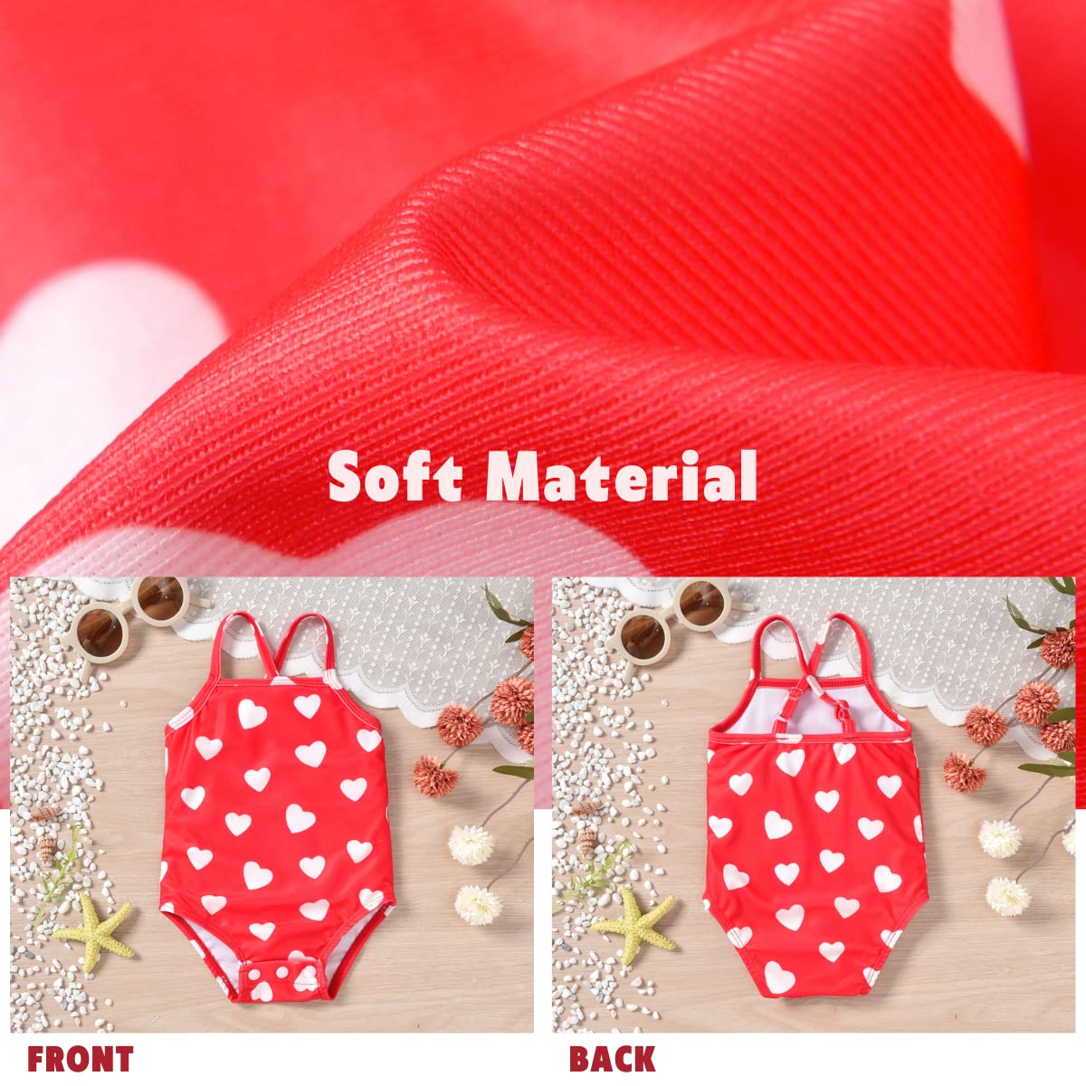 Toddler Baby Girls One Piece Swimsuit Heart Bathing Suit Adjustable Valentines Day Swimwear Beach Wear 18-24 Months Red