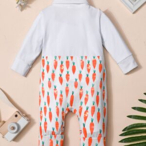 Aulyffo My First Easter Baby Boy Outfit 9-12 Months Baby Boy Easter Outfit Long Sleeve Bunny Romper Radish One Piece Jumpsuit with Bow Tie Easter Outfit Baby Boy Clothes