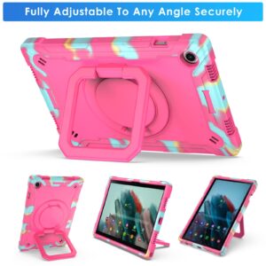 DETUOSI Case for Samsung Galaxy Tab A8 10.5 inch 2022, Galaxy Tab A8 Shockproof Case with 360°Rotatable Stand & Shoulder Strap, Heavy Duty Case for SM-X200/X205/X207, Camouflage Rose Red