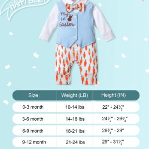 Aulyffo My First Easter Baby Boy Outfit 9-12 Months Baby Boy Easter Outfit Long Sleeve Bunny Romper Radish One Piece Jumpsuit with Bow Tie Easter Outfit Baby Boy Clothes