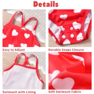 Toddler Baby Girls One Piece Swimsuit Heart Bathing Suit Adjustable Valentines Day Swimwear Beach Wear 18-24 Months Red