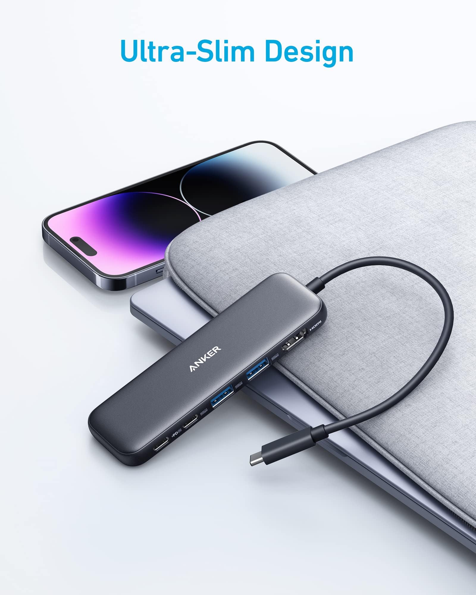 Anker 332 USB-C Hub (5-in-1) with 4K HDMI Display, 5Gbps - and 2 5Gbps USB-A Data Ports and for MacBook Pro, MacBook Air, Dell XPS, Lenovo Thinkpad, HP Laptops and More