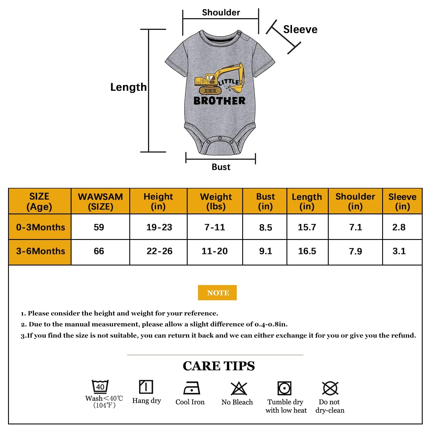 WAWSAM Little Brother Saurus Bodysuit Baby Boys’ Dinosaur Newborn Romper Gift (Grey, 3-6 Months)