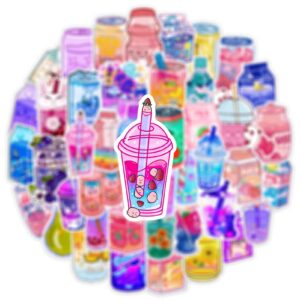 50Pcs Assorted Stickers Pack, Sunproof Waterproof DIY Aesthetic Vinyl Decals for Laptop, Water Bottle, Luggage Case, Phone, Scooter (1Pack, Beverage)