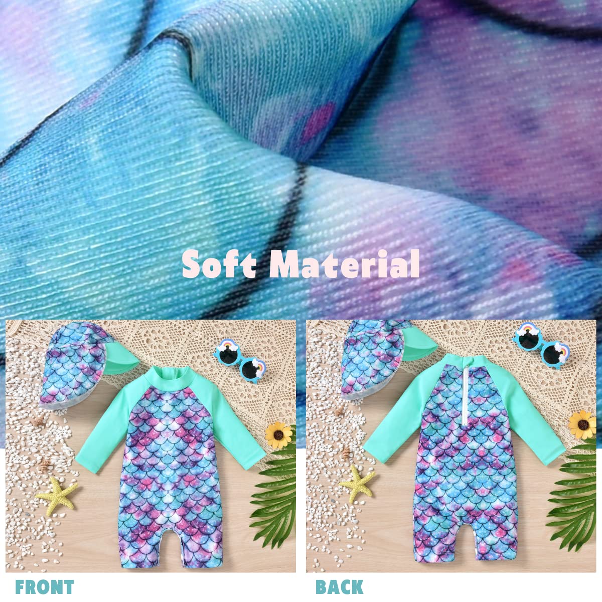 3-6 Months Infant Baby Girls One Piece Long Sleeve Swimsuit Mermaid Bathing Suit Scale Swimwear Beach Wear