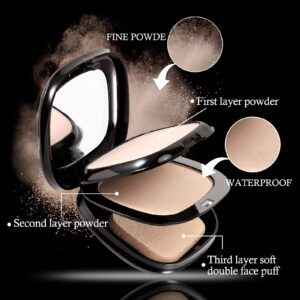 Boobeen 2 Layers Setting Pressed Powder Makeup Oil Control Setting Powder Foundation Pressed Face Powder Compact Long-Lasting Matte Finishing Powder, Light Shade Powder Flawless Lightweight