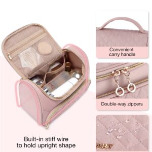 BAGSMART Travel Makeup Bag, Cosmetic Bag Make Up Organizer Case,Large Top Flap Wide Open Pouch for Women Purse for Toiletries Accessories Brushes(Pink)