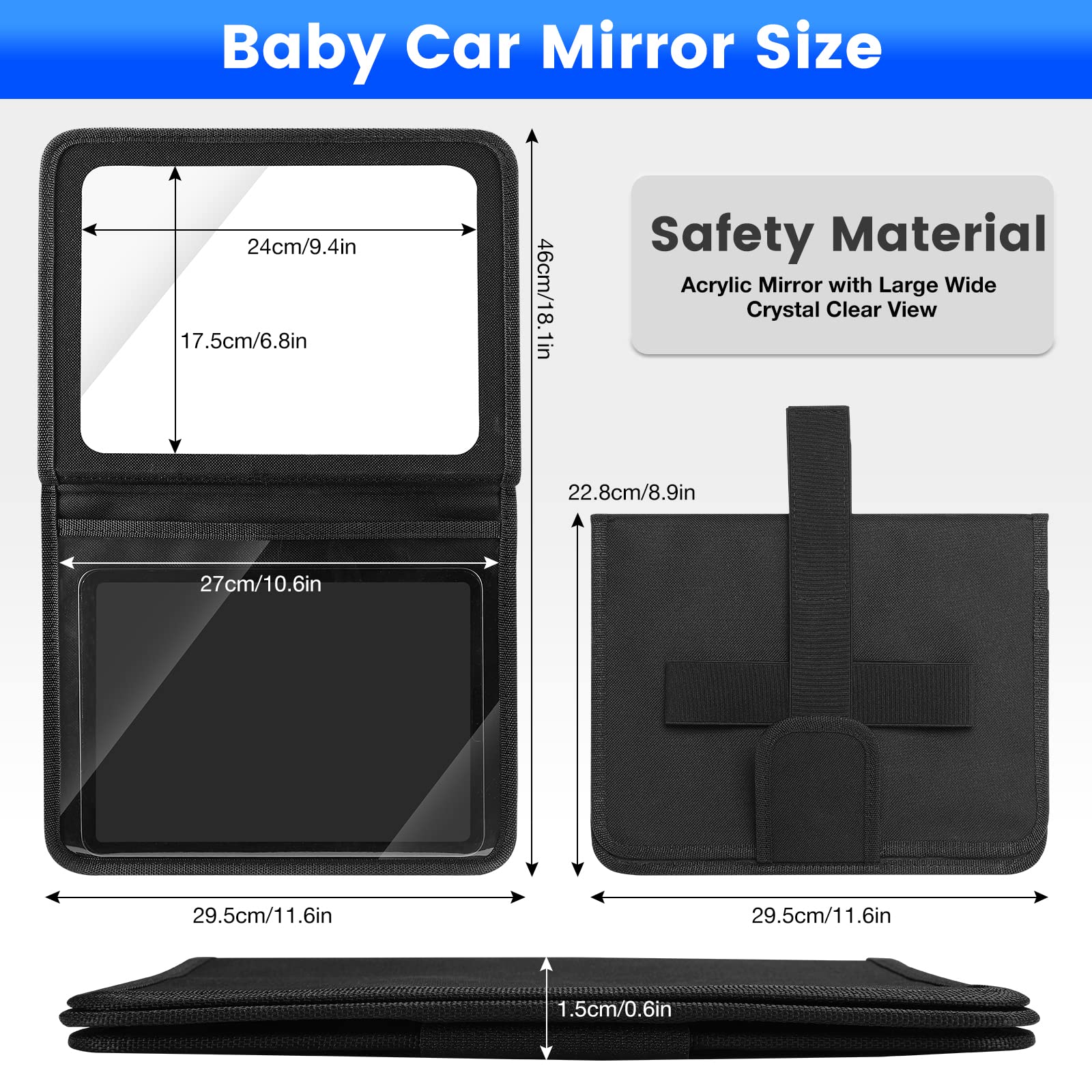 Brislut Baby Car Mirror with Tablet Holder, Road Trip Essentials for Kids, Back Seat Mirror to See Rear Facing Infant, Adjustable Backseat Mirror and Ipad Case for Car Headrest