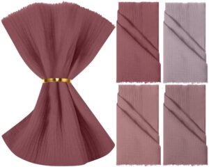 12 pack handmade cloth napkins with fringe 100% cotton linen napkins 16"x16" rustic cheesecloth cloth napkins for wedding party(pink series)